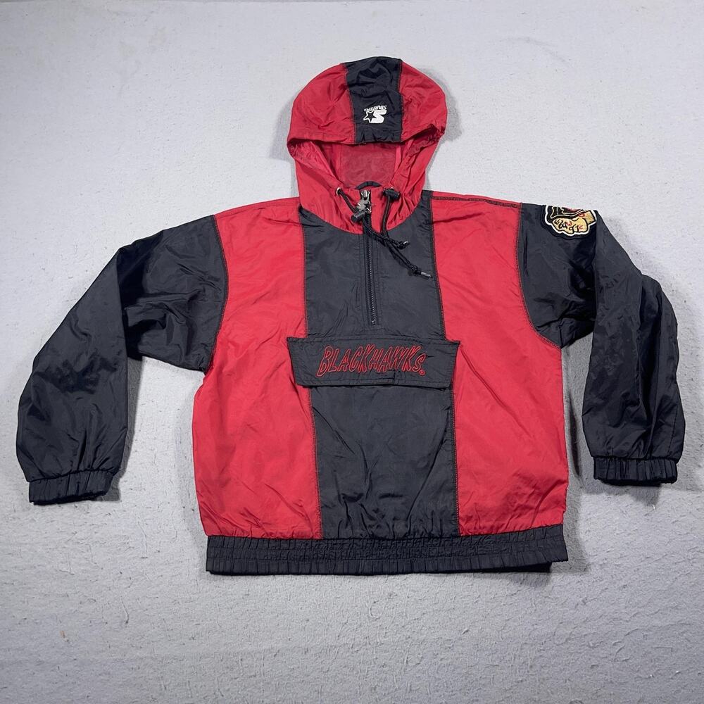 Vintage Chicago Blackhawks‎ Youth Medium Red Black NHL Hockey Starter 90s